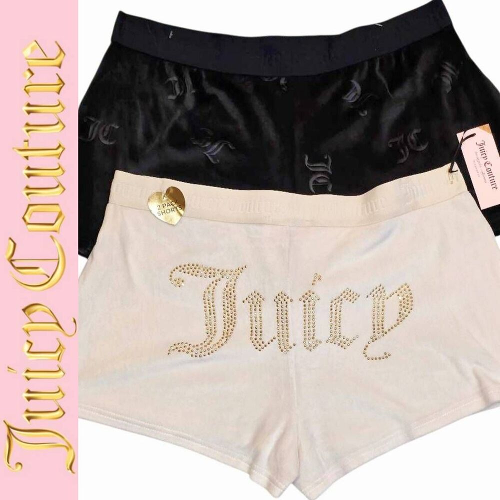 Juicy Couture Gold Rhinestone Logo/ JC Embossed 2-PK Velour Lounge Shorts